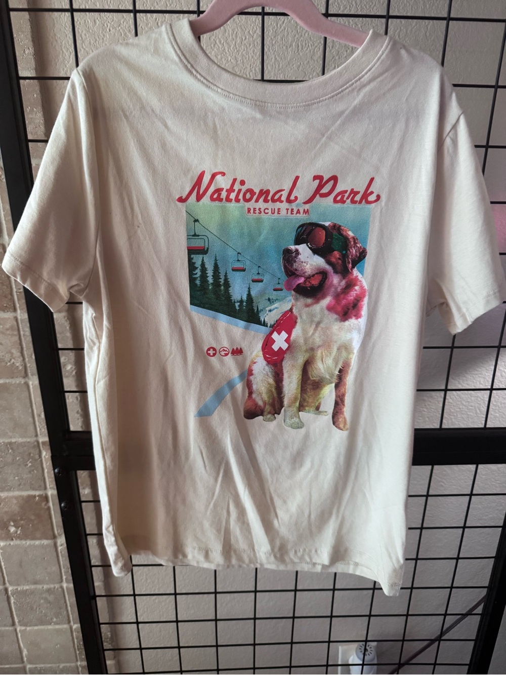 Cat & Jack Boys National Park Dog Graphic Short Sleeve T-Shirt Beige Large NWOT